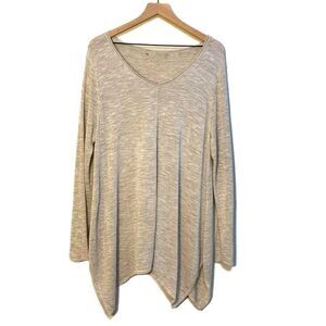 TUNIC TOP 47% Linen Blend V-Neck Long Sleeve Women’s Tan XL.
